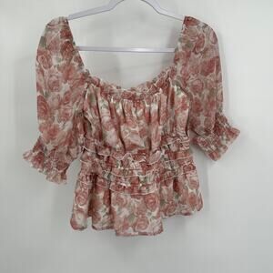 Miami Womens‎ Milkmaid Top Size M Cottagecore Fairycore Romantic Peasant Floral